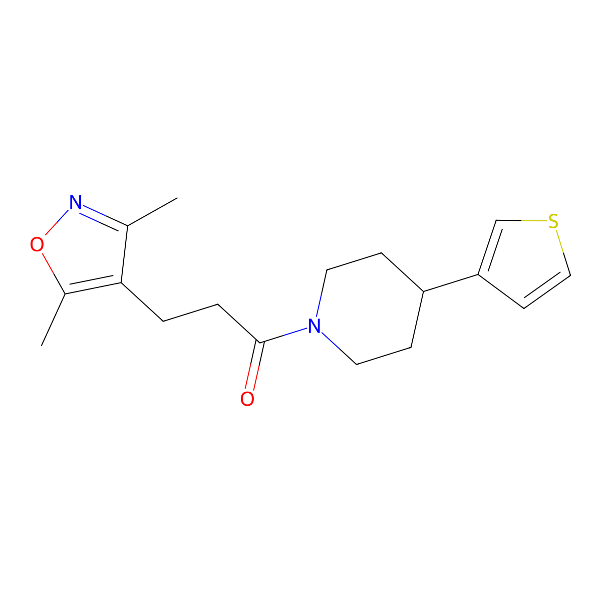3-(3,5-Dimethylisoxazol-4-yl)-1-(4-(thiophen-3-yl)piperidin-1-yl)propan-1-one molecular structure, CAS 1797076-89-1