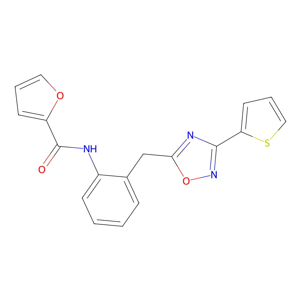 N-(2-((3-(thiophen-2-yl)-1,2,4-oxadiazol-5-yl)methyl)phenyl)furan-2-carboxamide molecular structure, CAS 1797076-97-1