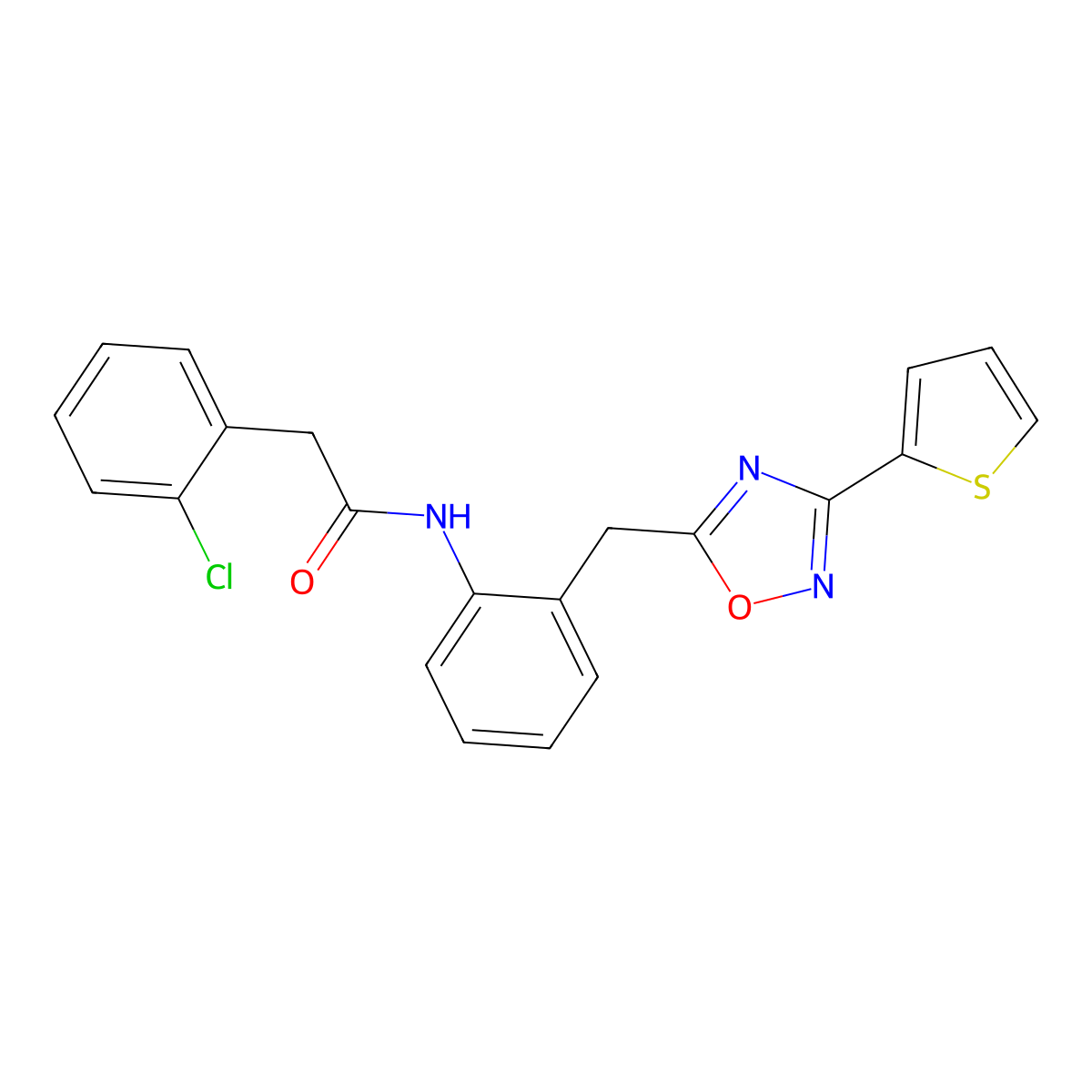 2-(2-Chlorophenyl)-N-(2-{[3-(thiophen-2-YL)-1,2,4-oxadiazol-5-YL]methyl}phenyl)acetamide molecular structure, CAS 1797077-01-0