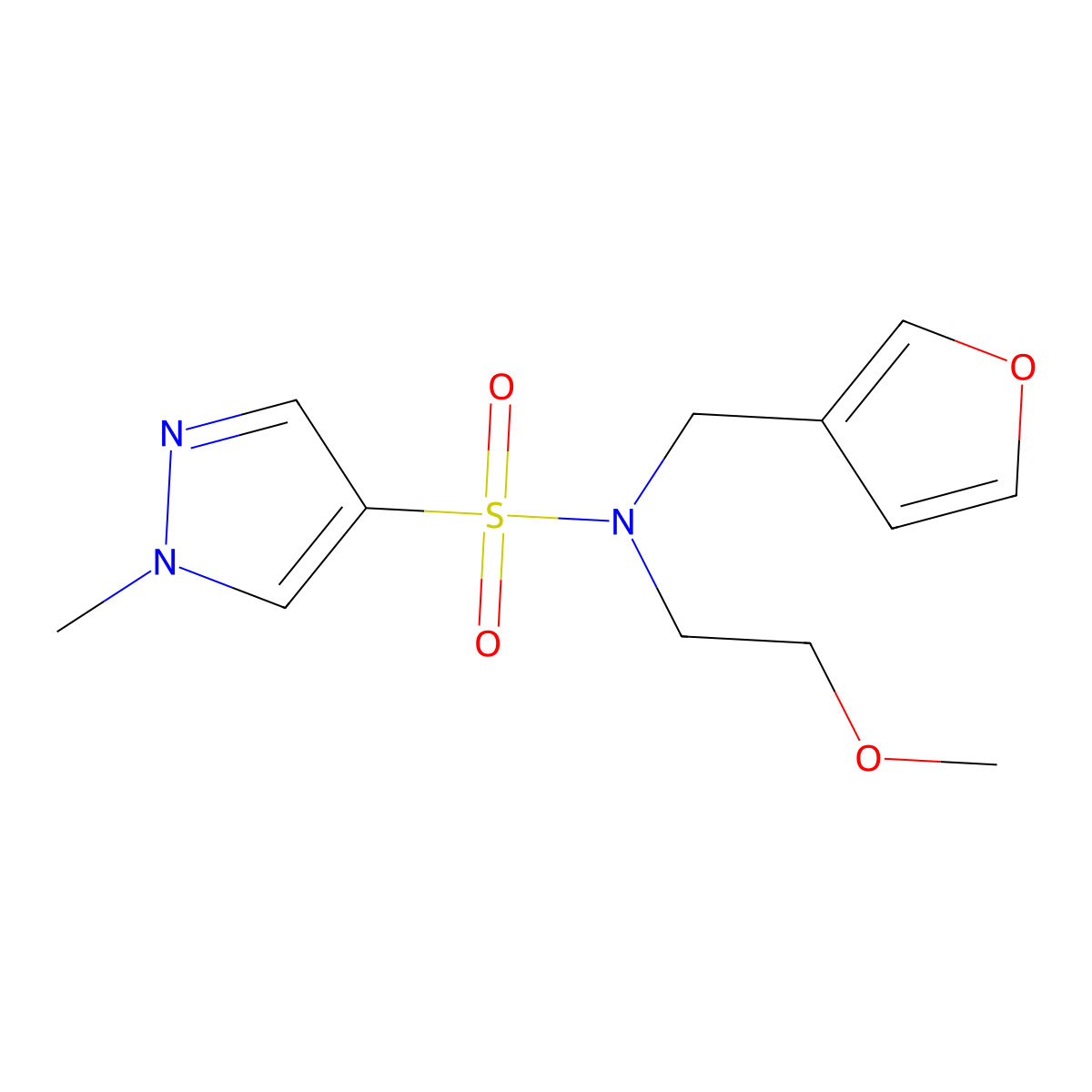 N-(furan-3-ylmethyl)-N-(2-methoxyethyl)-1-methyl-1H-pyrazole-4-sulfonamide molecular structure, CAS 1797077-04-3