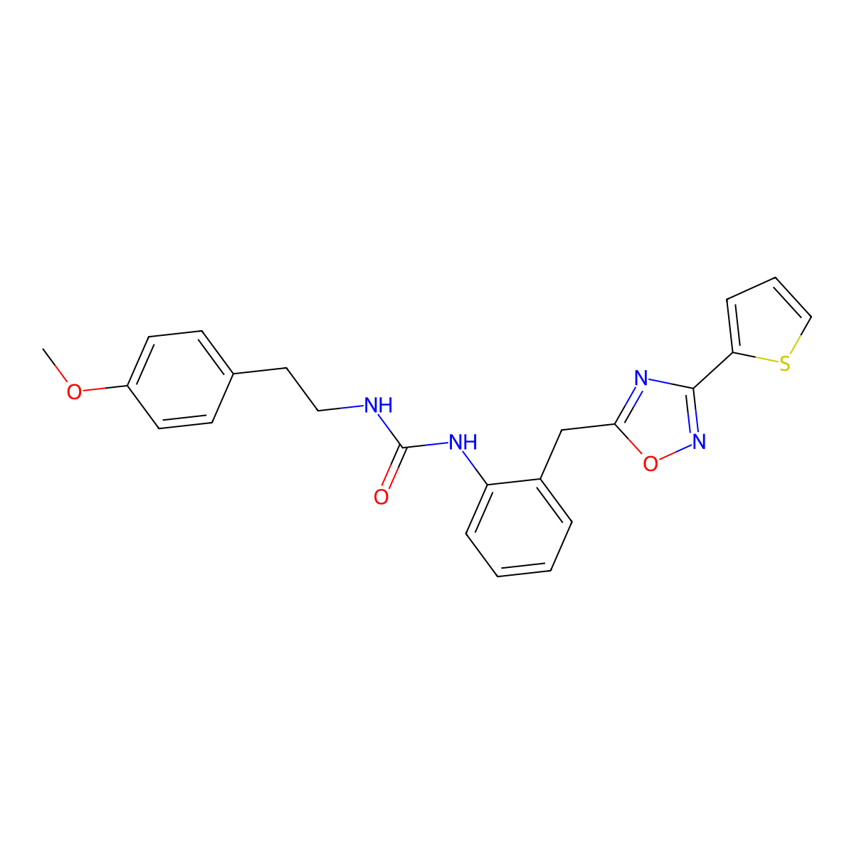 1-(4-Methoxyphenethyl)-3-(2-((3-(thiophen-2-yl)-1,2,4-oxadiazol-5-yl)methyl)phenyl)urea molecular structure, CAS 1797077-12-3