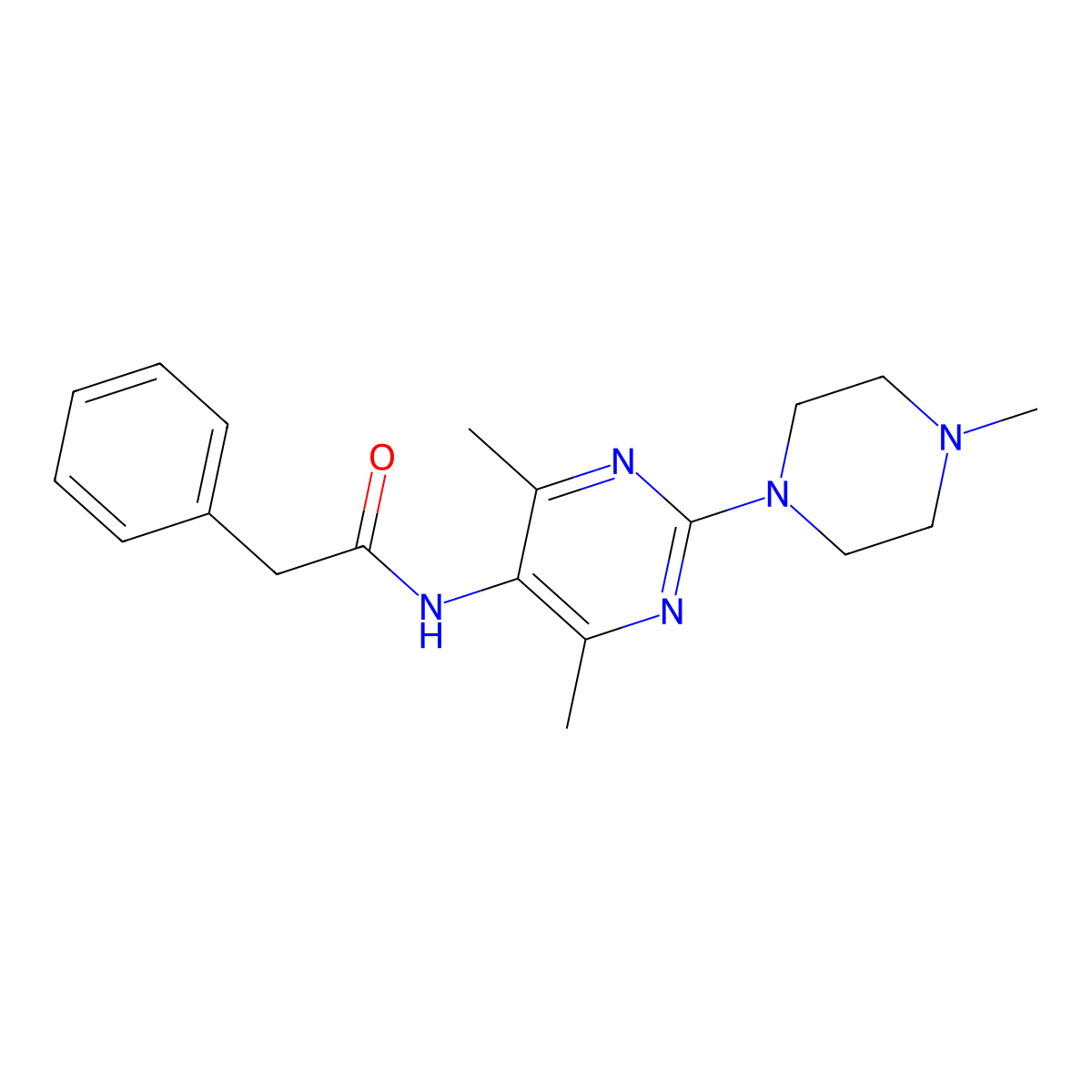 N-[4,6-Dimethyl-2-(4-methylpiperazin-1-YL)pyrimidin-5-YL]-2-phenylacetamide molecular structure, CAS 1797077-36-1