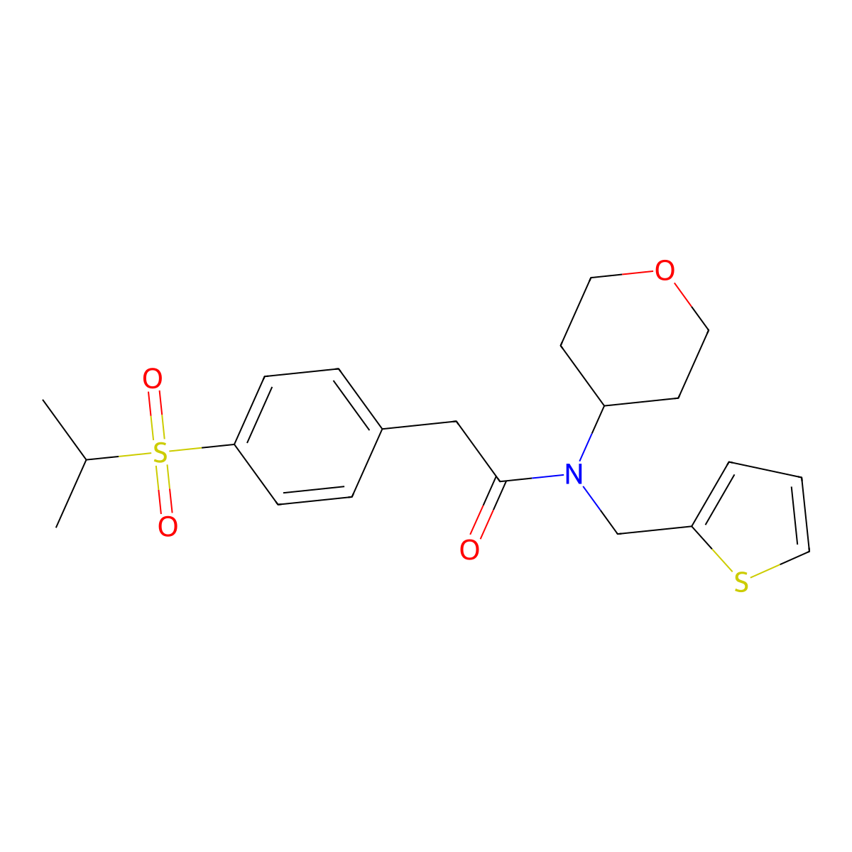 2-(4-(isopropylsulfonyl)phenyl)-N-(tetrahydro-2H-pyran-4-yl)-N-(thiophen-2-ylmethyl)acetamide molecular structure, CAS 1797077-52-1