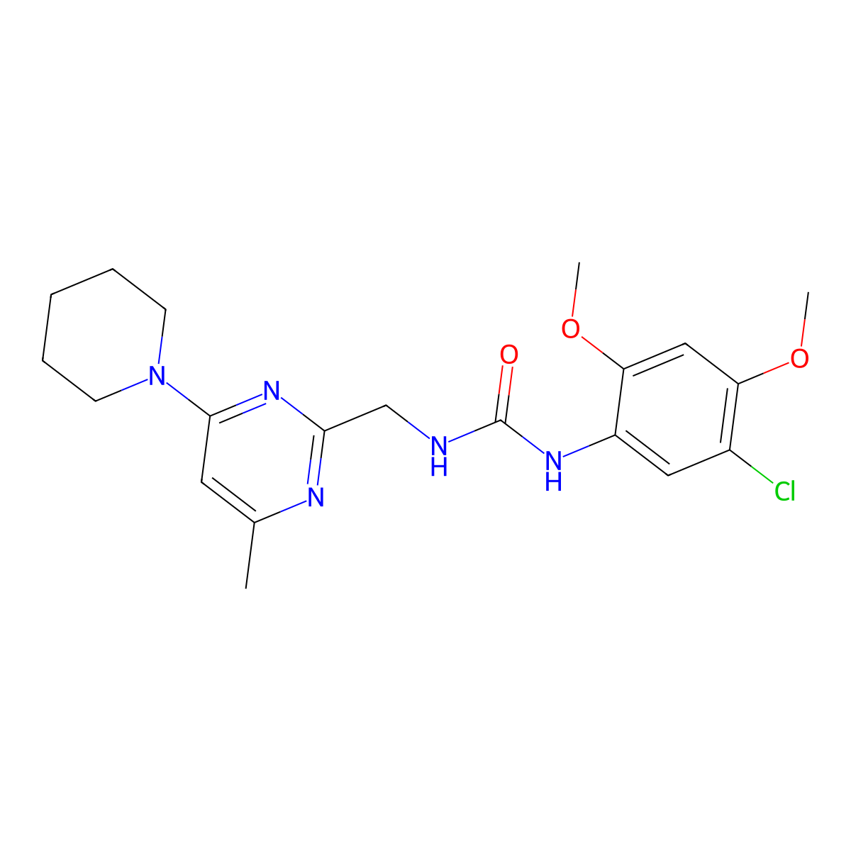 1-(5-Chloro-2,4-dimethoxyphenyl)-3-{[4-methyl-6-(piperidin-1-YL)pyrimidin-2-YL]methyl}urea molecular structure, CAS 1797077-71-4