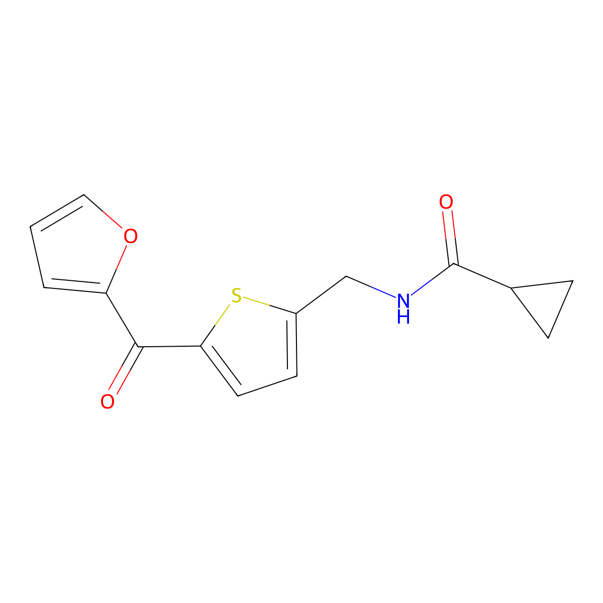 N-{[5-(furan-2-carbonyl)thiophen-2-yl]methyl}cyclopropanecarboxamide molecular structure, CAS 1797077-82-7