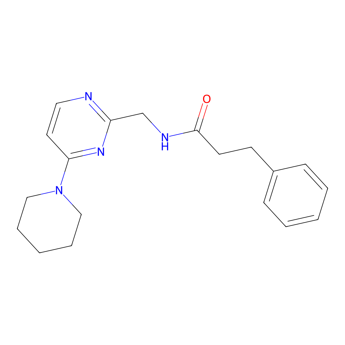 3-phenyl-N-{[4-(piperidin-1-yl)pyrimidin-2-yl]methyl}propanamide molecular structure, CAS 1797077-85-0