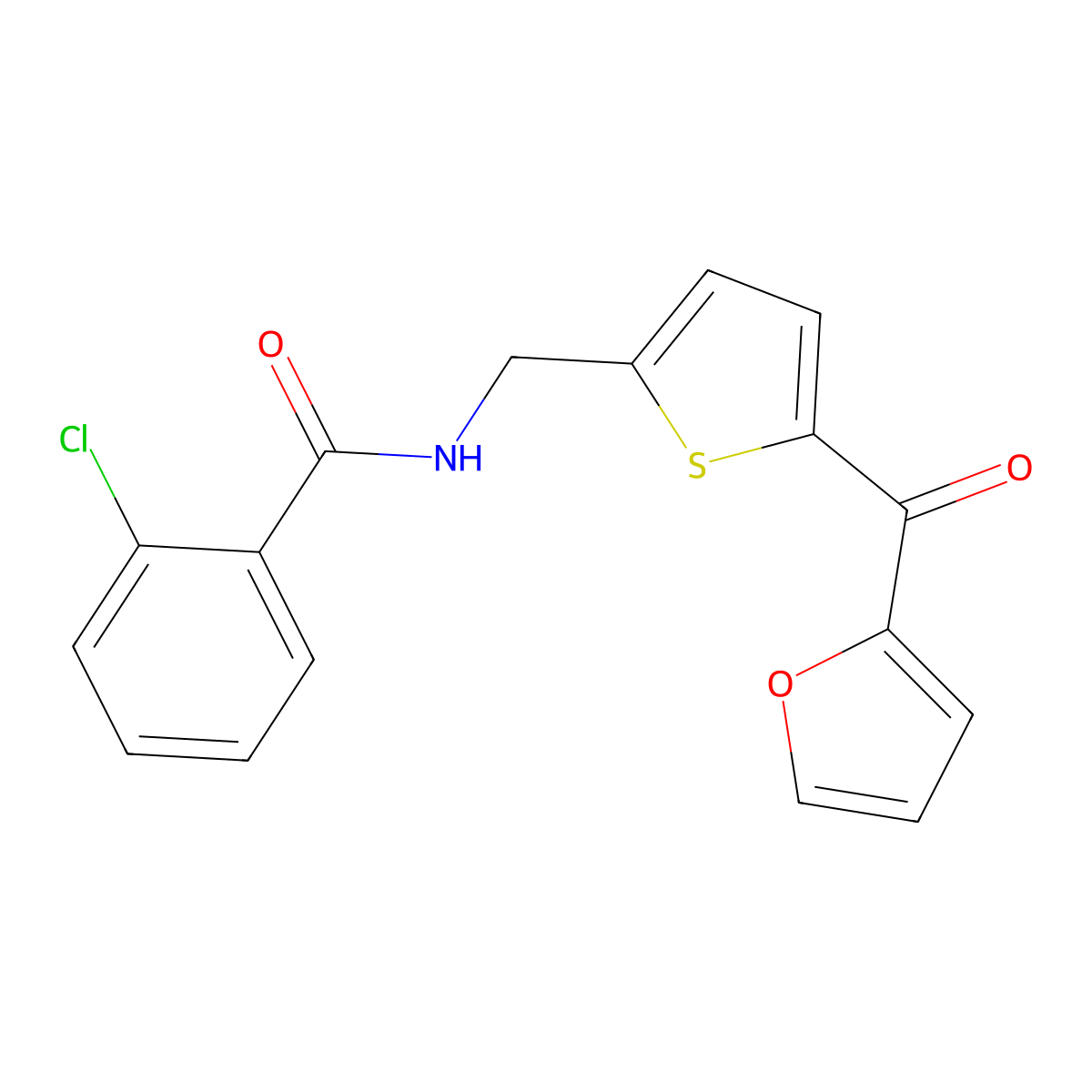 2-chloro-N-((5-(furan-2-carbonyl)thiophen-2-yl)methyl)benzamide molecular structure, CAS 1797077-98-5