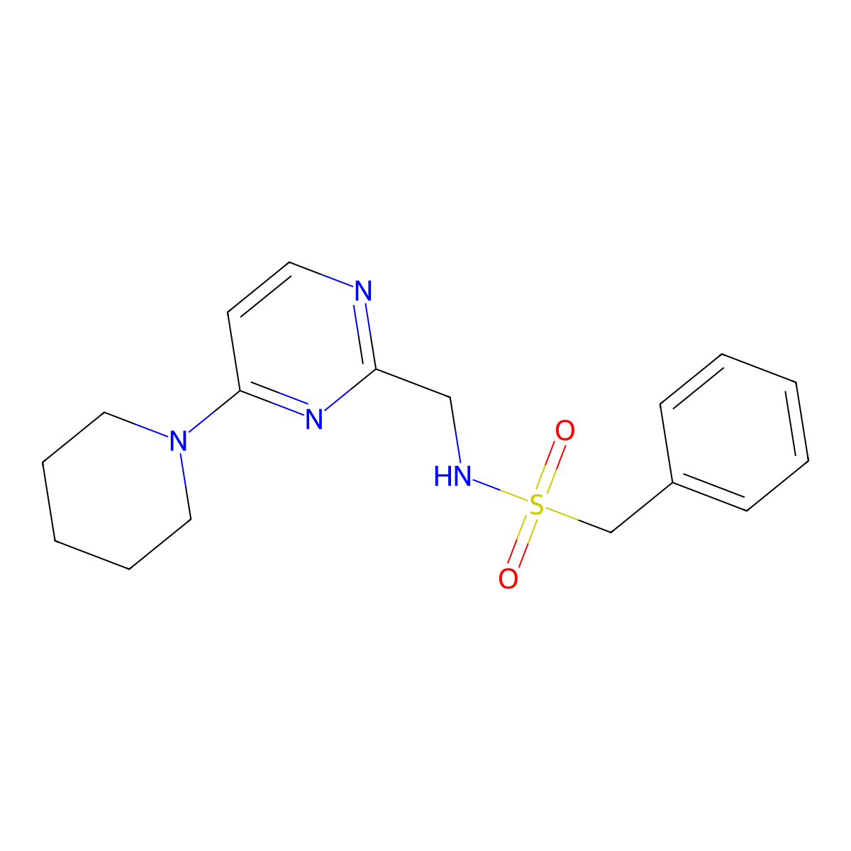 1-phenyl-N-{[4-(piperidin-1-yl)pyrimidin-2-yl]methyl}methanesulfonamide molecular structure, CAS 1797078-09-1