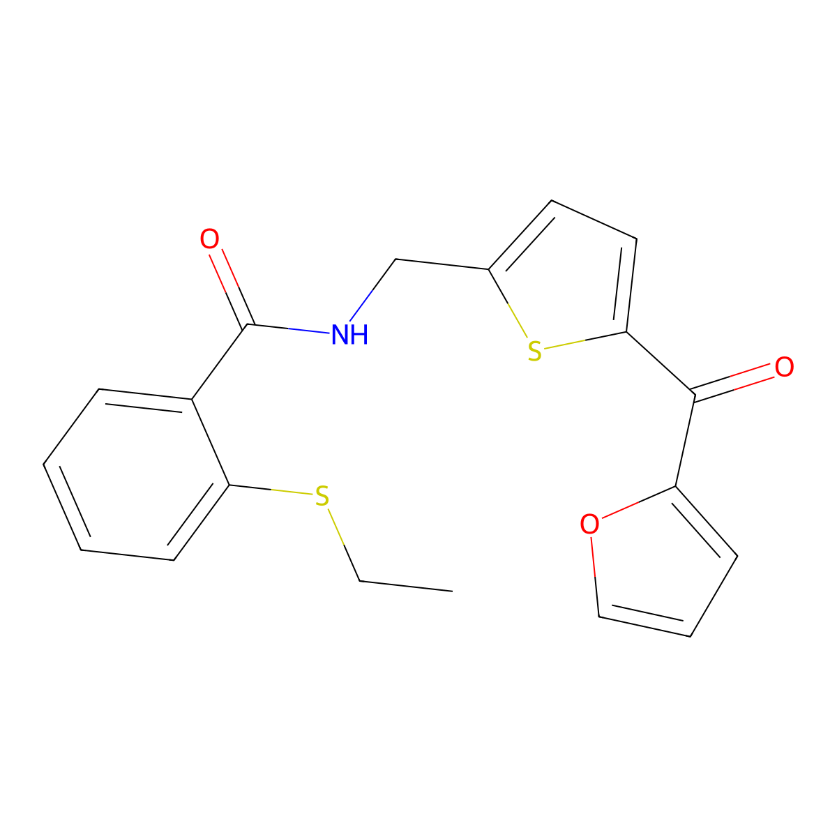 2-(ethylthio)-N-((5-(furan-2-carbonyl)thiophen-2-yl)methyl)benzamide molecular structure, CAS 1797078-13-7
