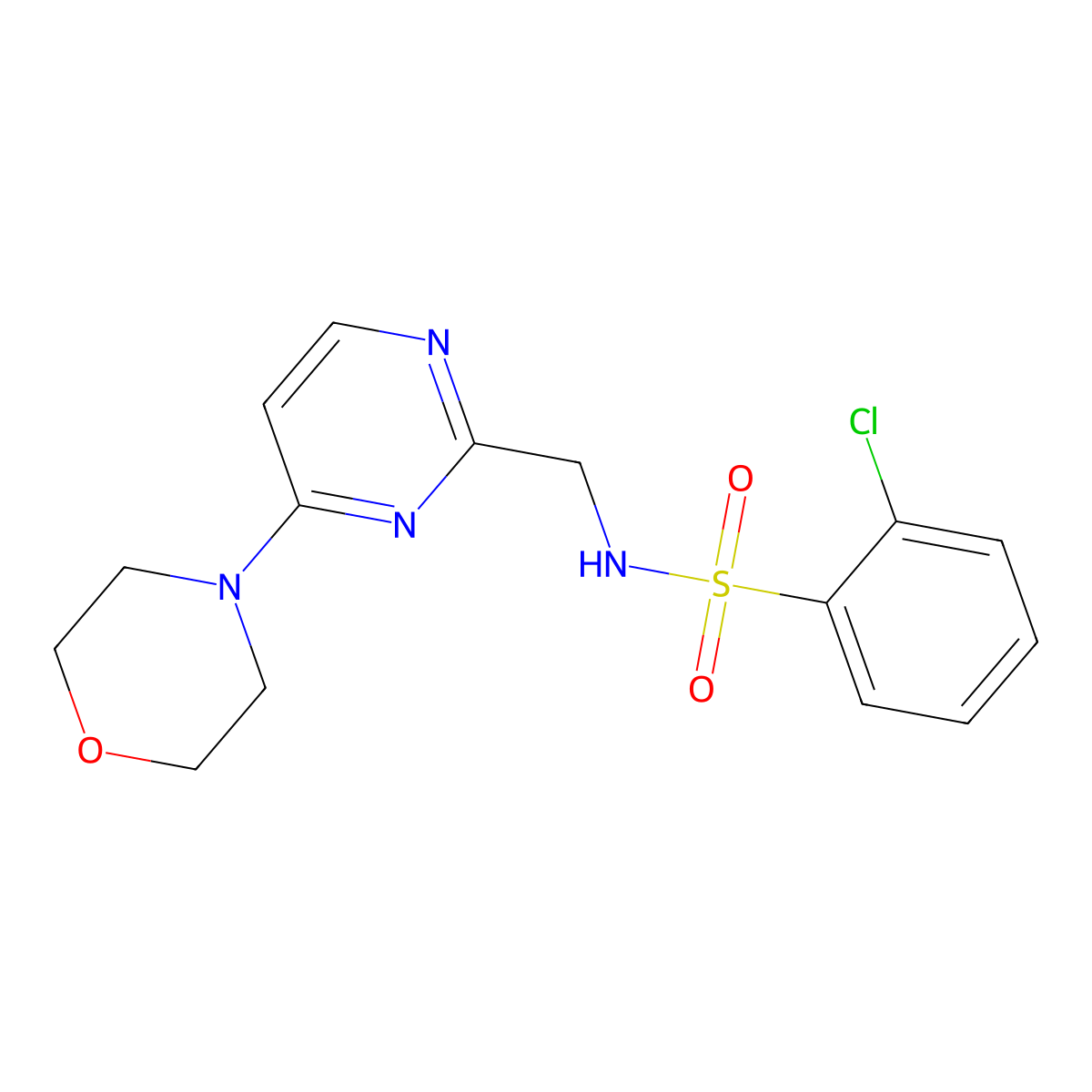 2-chloro-N-((4-morpholinopyrimidin-2-yl)methyl)benzenesulfonamide molecular structure, CAS 1797078-21-7