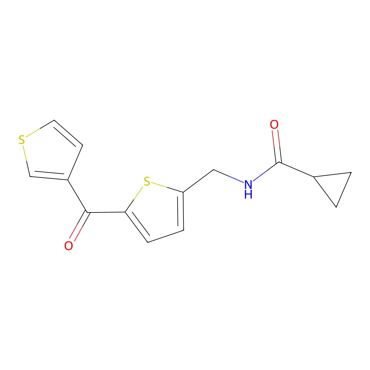N-{[5-(thiophene-3-carbonyl)thiophen-2-yl]methyl}cyclopropanecarboxamide molecular structure, CAS 1797078-31-9