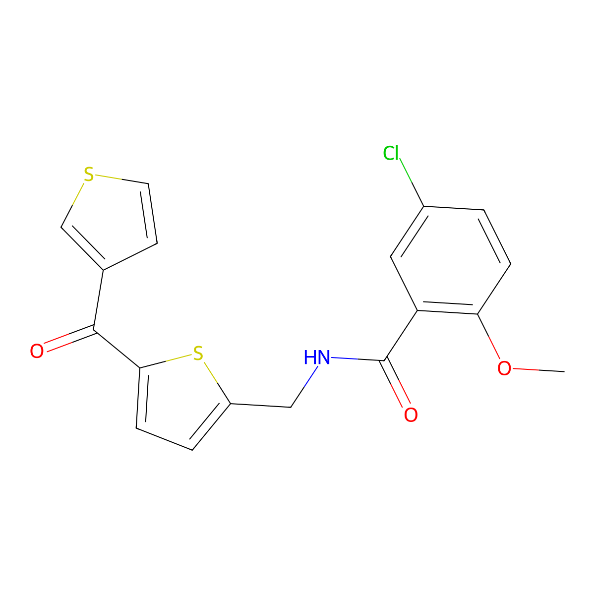 5-chloro-2-methoxy-N-((5-(thiophene-3-carbonyl)thiophen-2-yl)methyl)benzamide molecular structure, CAS 1797078-38-6