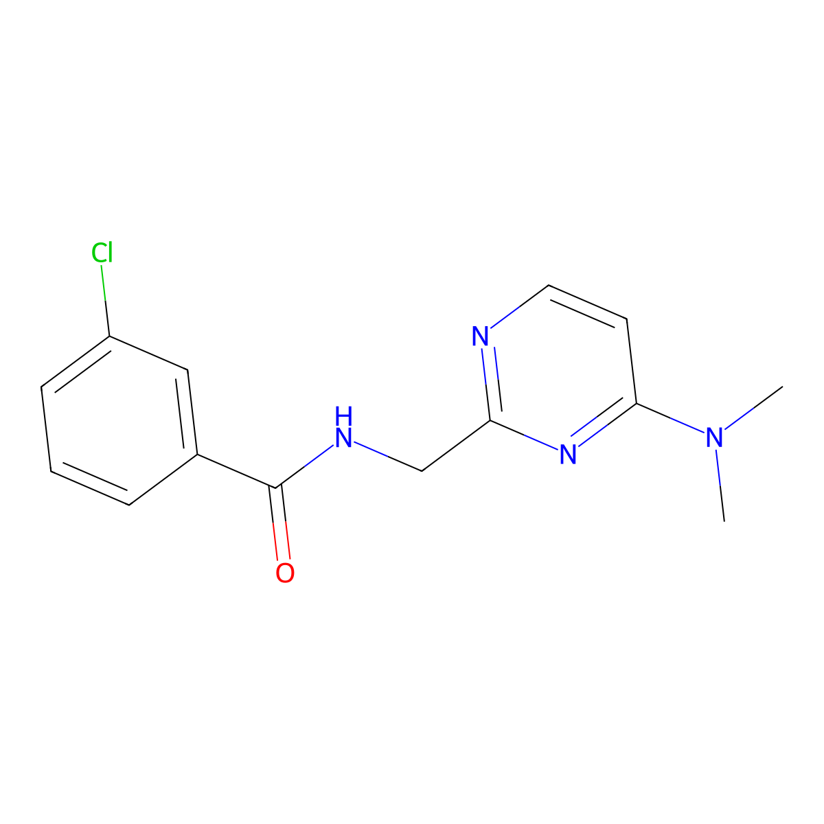 3-chloro-N-((4-(dimethylamino)pyrimidin-2-yl)methyl)benzamide molecular structure, CAS 1797078-52-4