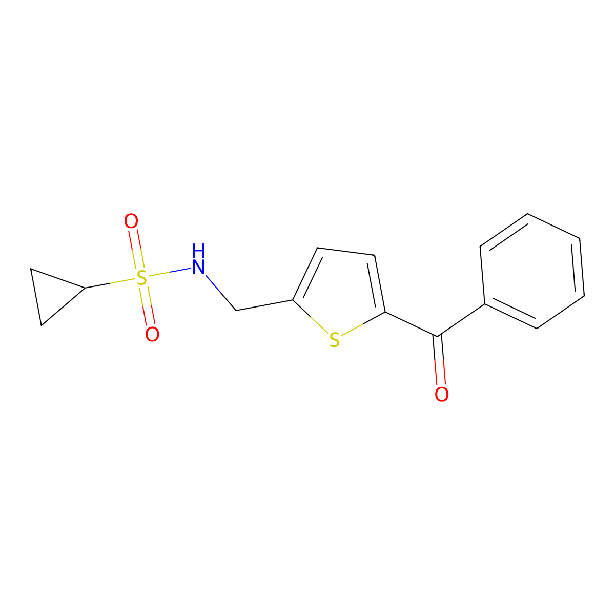 N-((5-benzoylthiophen-2-yl)methyl)cyclopropanesulfonamide molecular structure, CAS 1797078-55-7