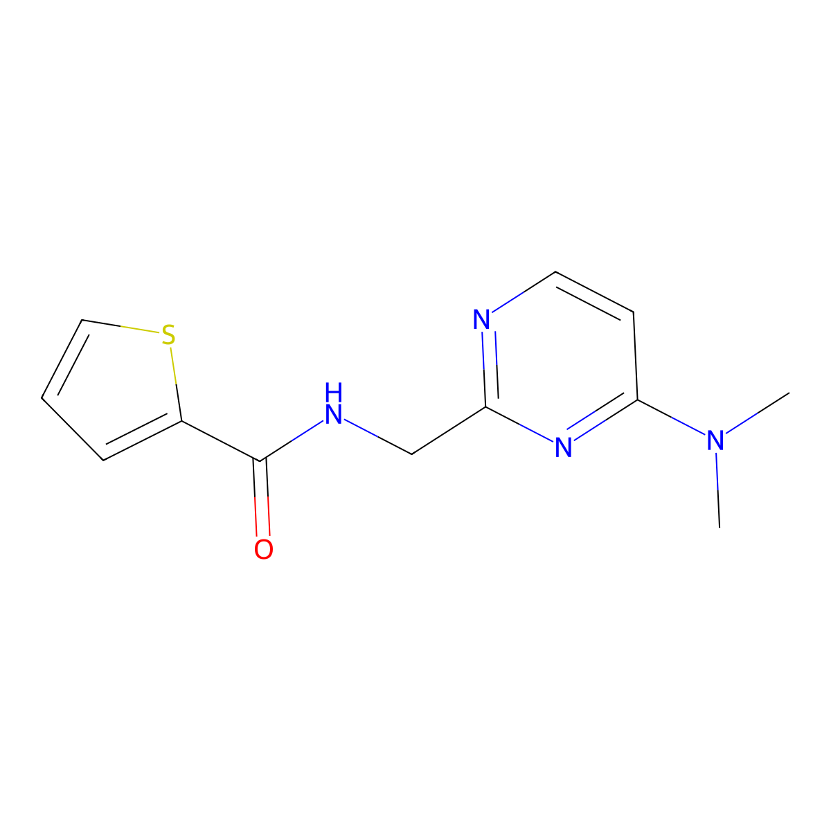 N-((4-(dimethylamino)pyrimidin-2-yl)methyl)thiophene-2-carboxamide molecular structure, CAS 1797078-61-5