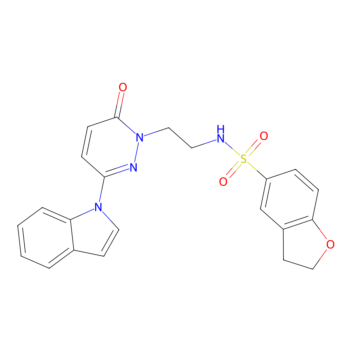 N-(2-(3-(1H-indol-1-yl)-6-oxopyridazin-1(6H)-yl)ethyl)-2,3-dihydrobenzofuran-5-sulfonamide molecular structure, CAS 1797079-20-9
