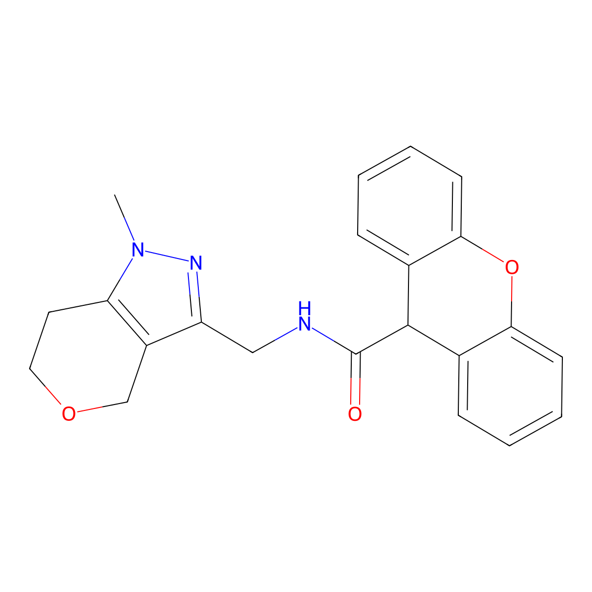 N-((1-methyl-1,4,6,7-tetrahydropyrano[4,3-c]pyrazol-3-yl)methyl)-9H-xanthene-9-carboxamide molecular structure, CAS 1797079-58-3
