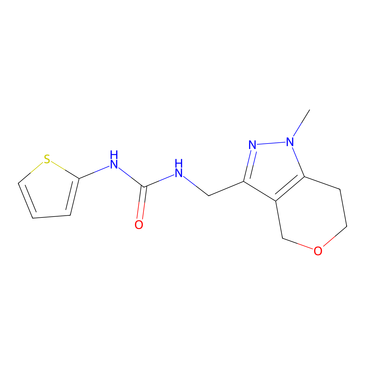 1-((1-Methyl-1,4,6,7-tetrahydropyrano[4,3-c]pyrazol-3-yl)methyl)-3-(thiophen-2-yl)urea molecular structure, CAS 1797079-90-3
