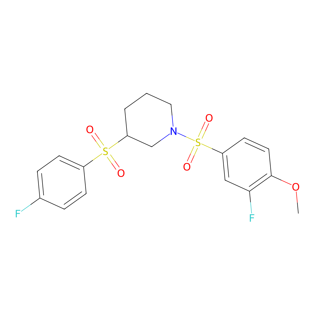 1-((3-Fluoro-4-methoxyphenyl)sulfonyl)-3-((4-fluorophenyl)sulfonyl)piperidine molecular structure, CAS 1797080-01-3