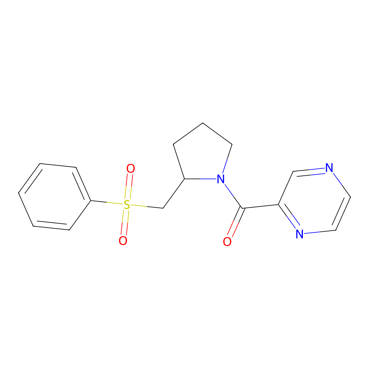 (2-((Phenylsulfonyl)methyl)pyrrolidin-1-yl)(pyrazin-2-yl)methanone molecular structure, CAS 1797081-56-1