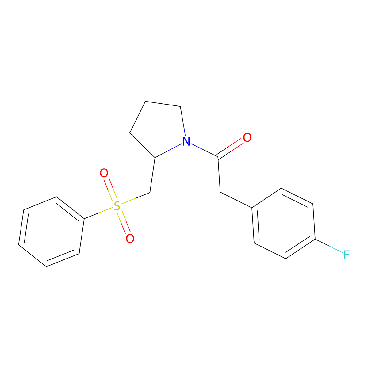 2-(4-Fluorophenyl)-1-(2-((phenylsulfonyl)methyl)pyrrolidin-1-yl)ethanone molecular structure, CAS 1797081-64-1