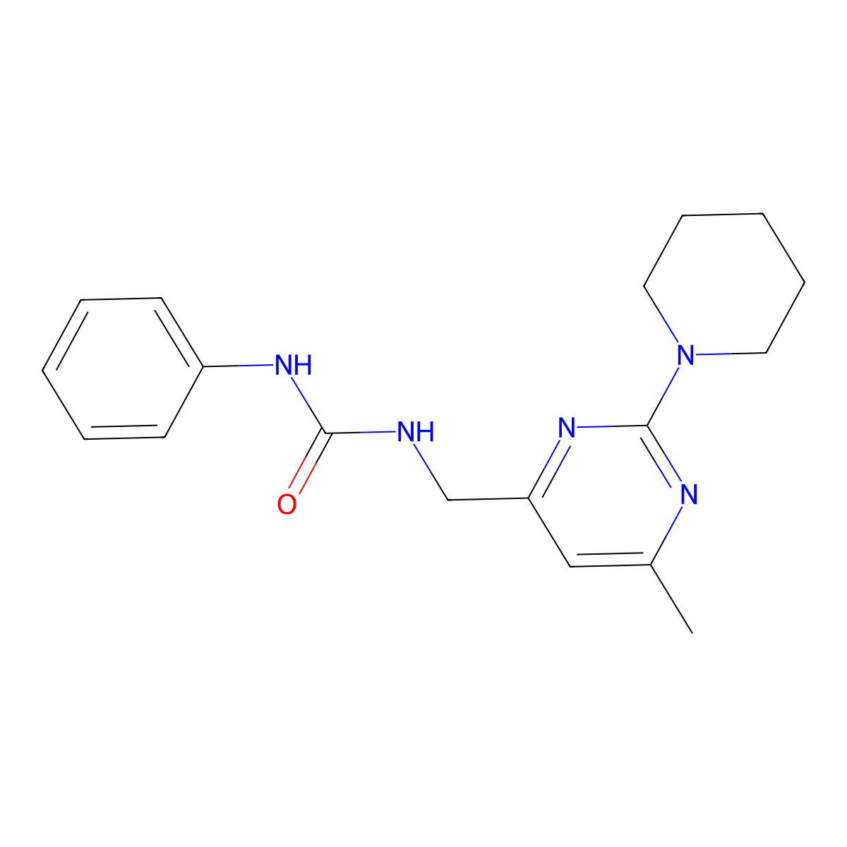 1-((6-Methyl-2-(piperidin-1-yl)pyrimidin-4-yl)methyl)-3-phenylurea molecular structure, CAS 1797081-69-6