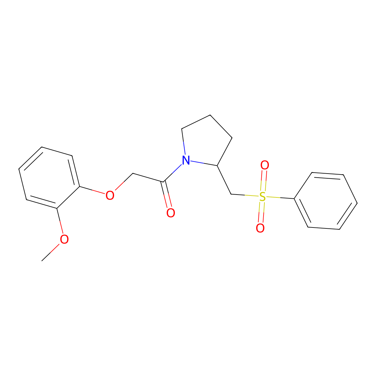2-(2-Methoxyphenoxy)-1-(2-((phenylsulfonyl)methyl)pyrrolidin-1-yl)ethanone molecular structure, CAS 1797081-70-9