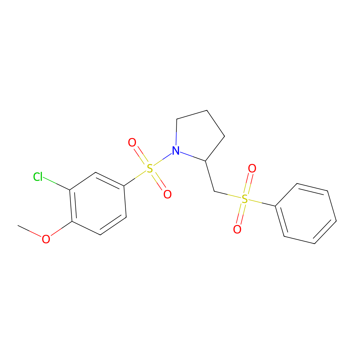 1-((3-Chloro-4-methoxyphenyl)sulfonyl)-2-((phenylsulfonyl)methyl)pyrrolidine molecular structure, CAS 1797081-79-8