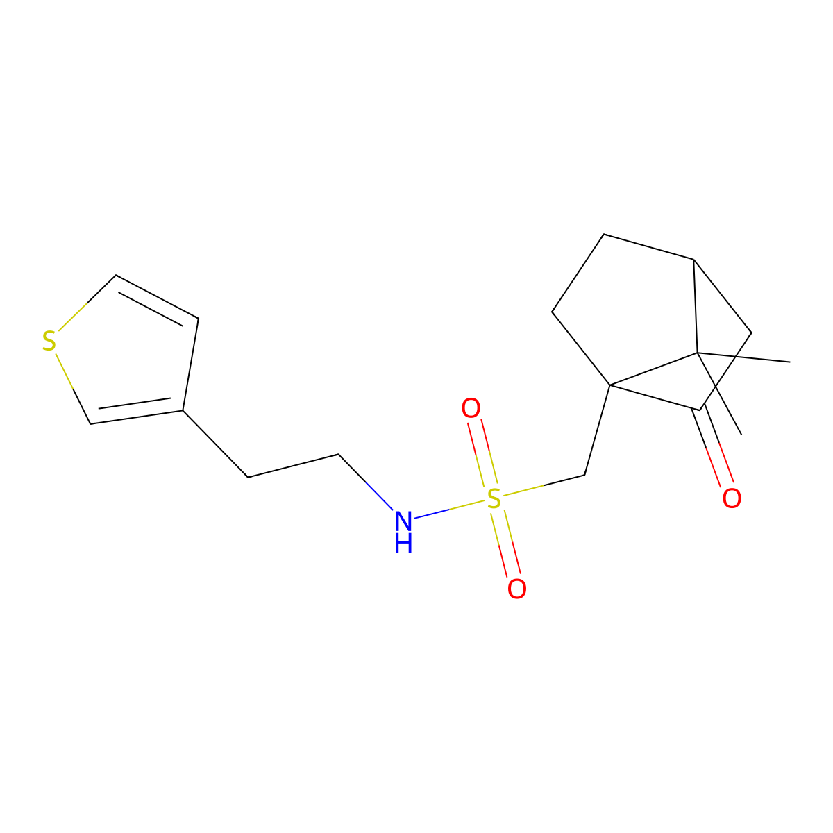 1-(7,7-dimethyl-2-oxobicyclo[2.2.1]heptan-1-yl)-N-(2-(thiophen-3-yl)ethyl)methanesulfonamide molecular structure, CAS 1797082-04-2