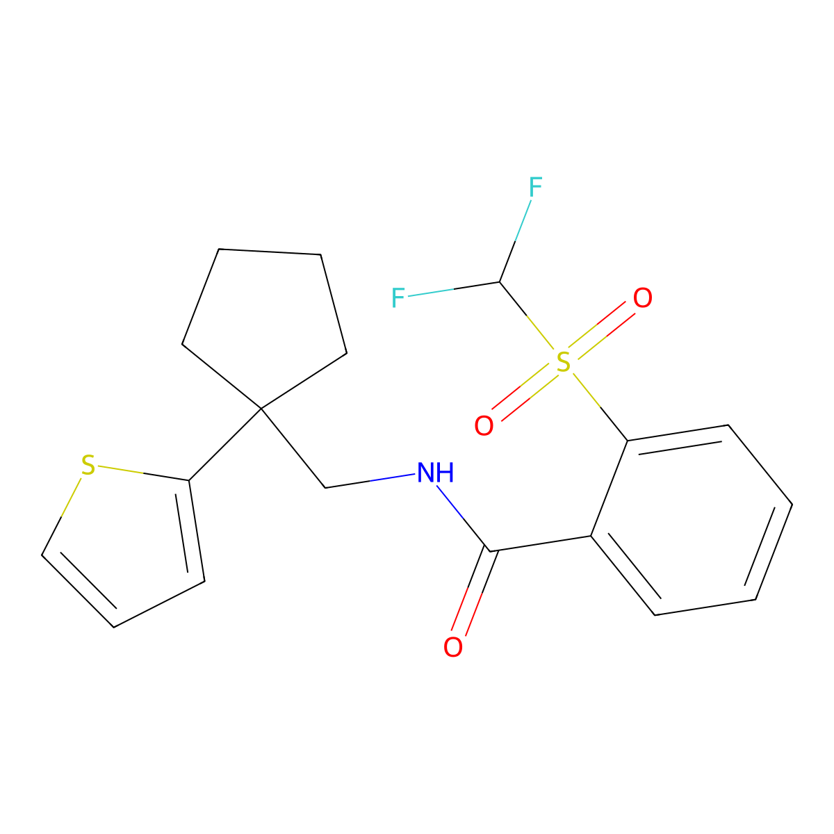 2-((difluoromethyl)sulfonyl)-N-((1-(thiophen-2-yl)cyclopentyl)methyl)benzamide molecular structure, CAS 1797082-11-1