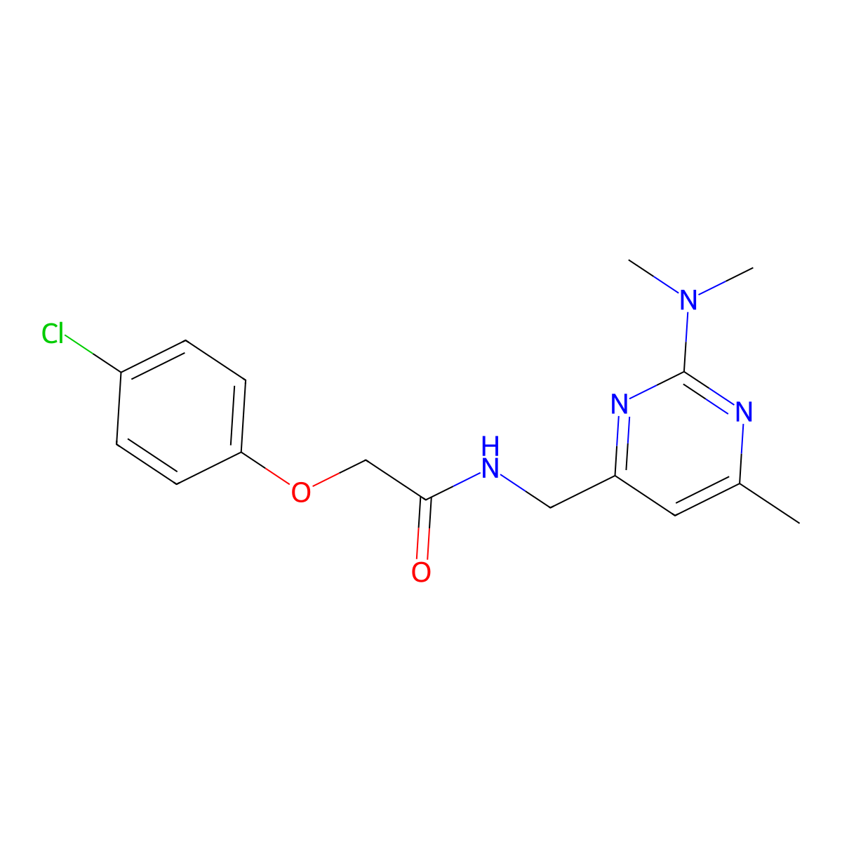 2-(4-chlorophenoxy)-N-((2-(dimethylamino)-6-methylpyrimidin-4-yl)methyl)acetamide molecular structure, CAS 1797082-35-9