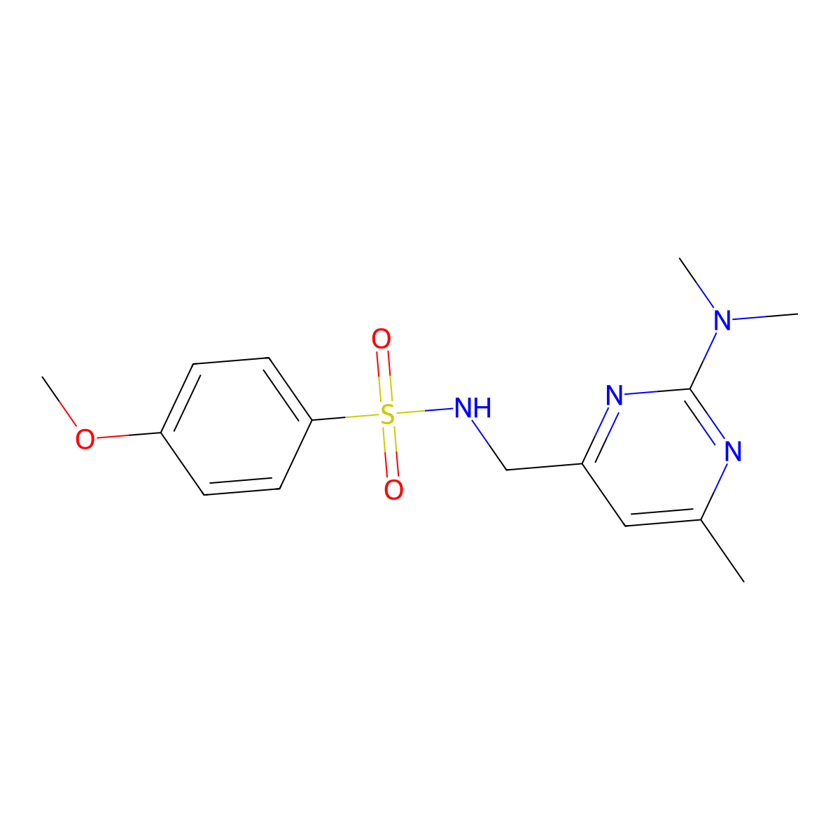 N-((2-(dimethylamino)-6-methylpyrimidin-4-yl)methyl)-4-methoxybenzenesulfonamide molecular structure, CAS 1797082-47-3