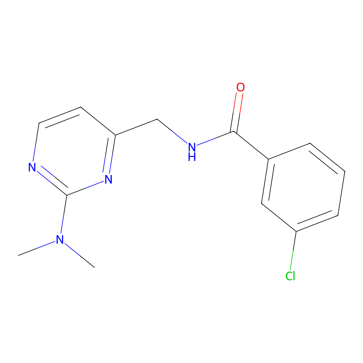 3-chloro-N-((2-(dimethylamino)pyrimidin-4-yl)methyl)benzamide molecular structure, CAS 1797082-64-4