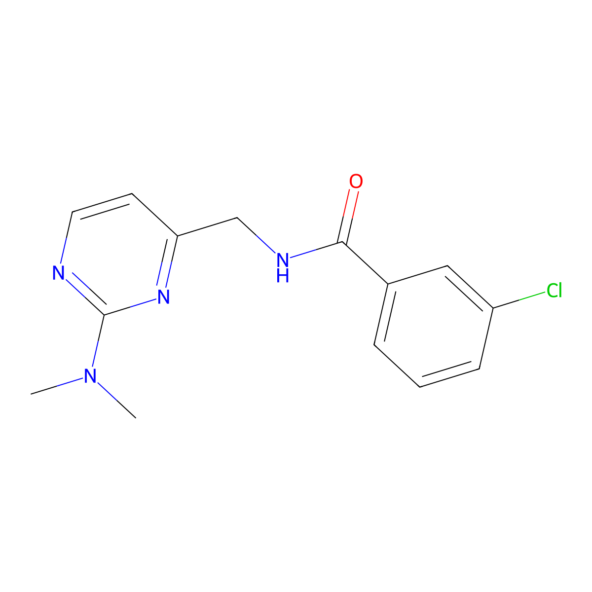 3-chloro-N-((2-(dimethylamino)pyrimidin-4-yl)methyl)benzamide molecular structure, CAS 1797082-64-4