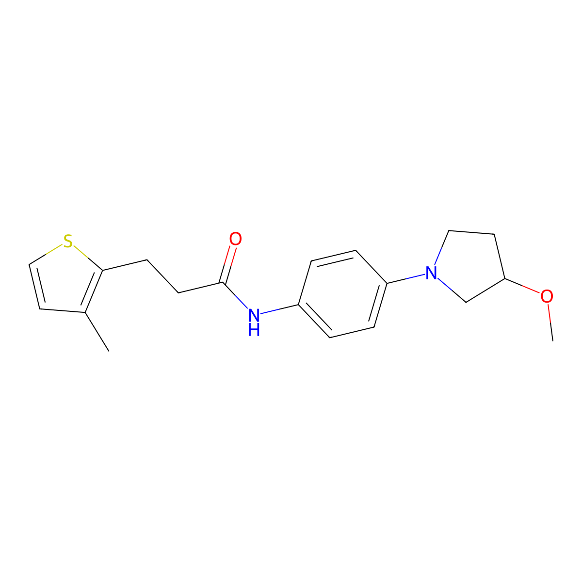 N-(4-(3-methoxypyrrolidin-1-yl)phenyl)-3-(3-methylthiophen-2-yl)propanamide molecular structure, CAS 1797082-72-4