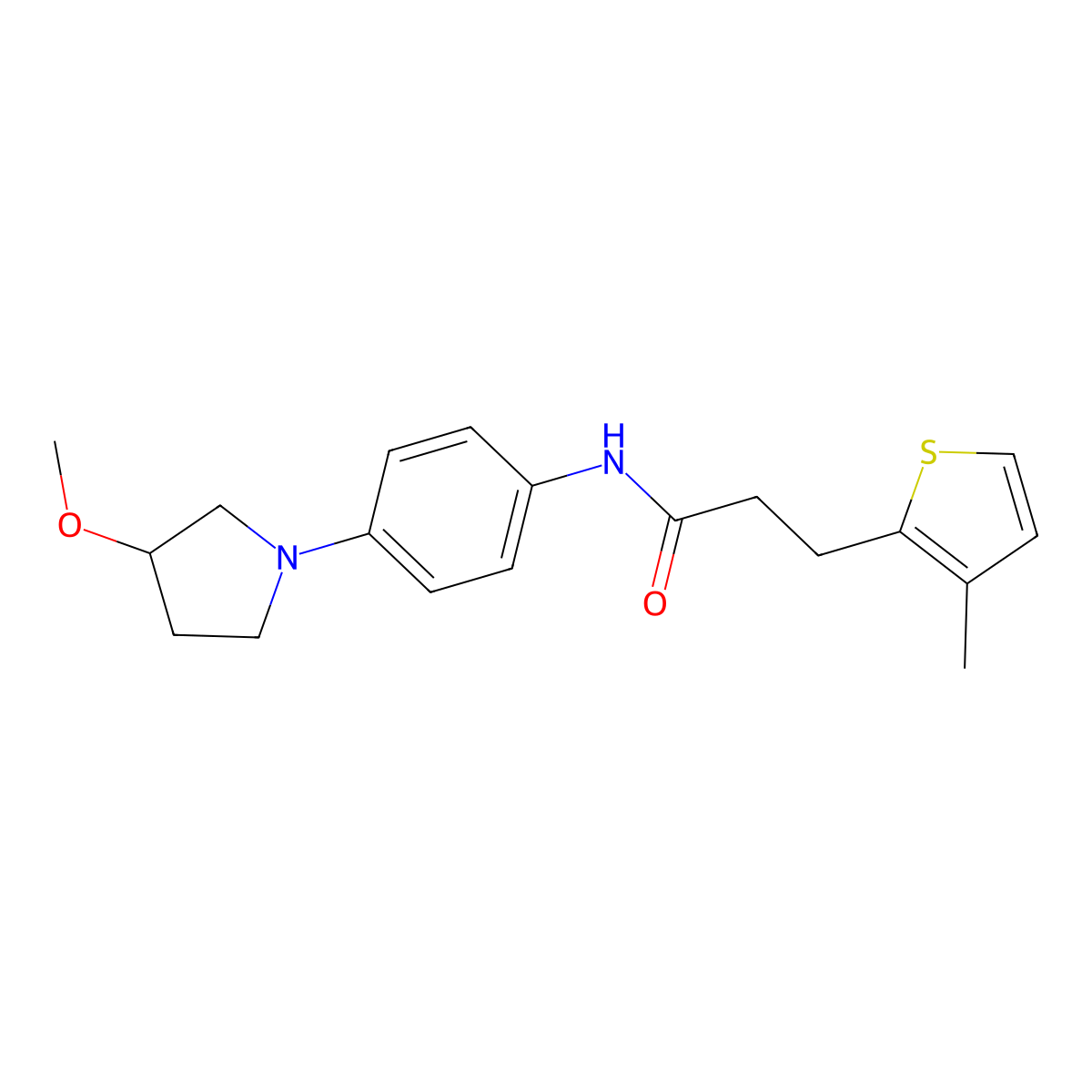 N-(4-(3-methoxypyrrolidin-1-yl)phenyl)-3-(3-methylthiophen-2-yl)propanamide molecular structure, CAS 1797082-72-4