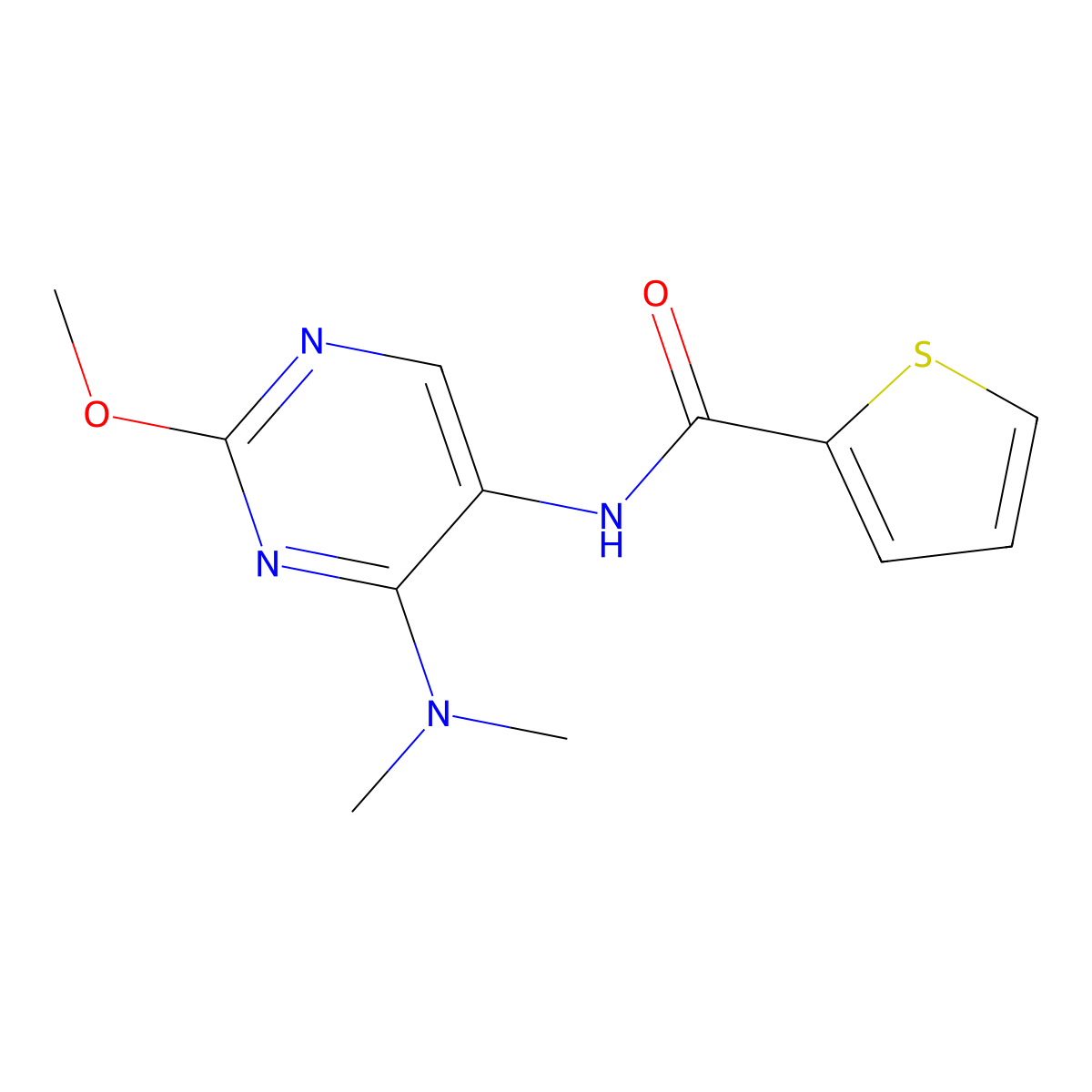 N-[4-(Dimethylamino)-2-methoxypyrimidin-5-YL]thiophene-2-carboxamide molecular structure, CAS 1797083-14-7