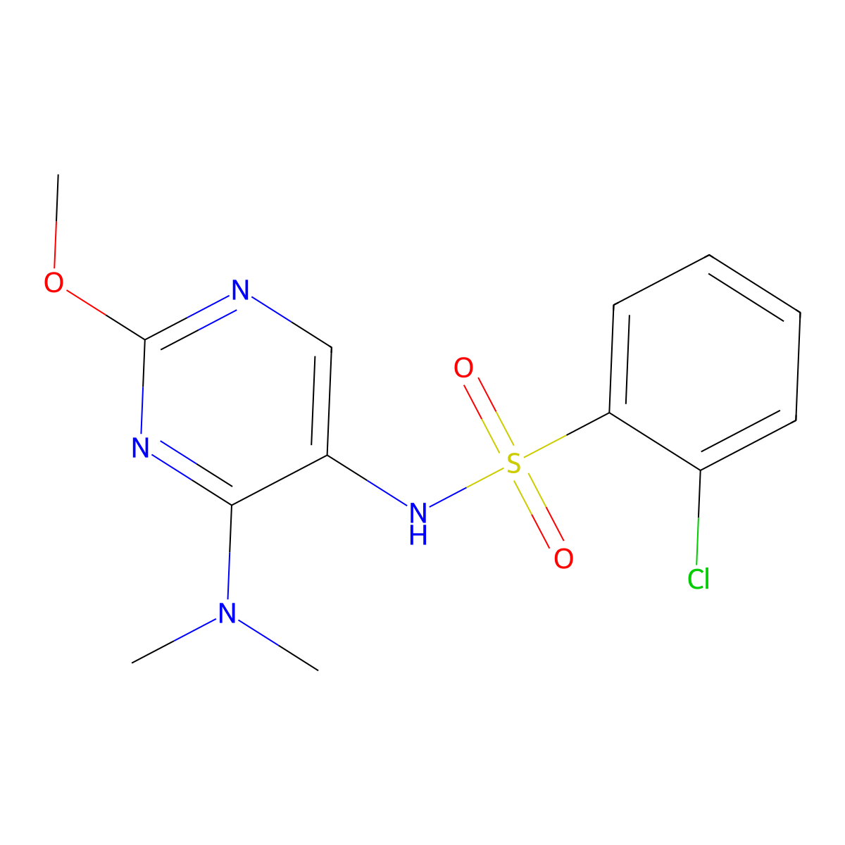 2-chloro-N-(4-(dimethylamino)-2-methoxypyrimidin-5-yl)benzenesulfonamide molecular structure, CAS 1797083-41-0