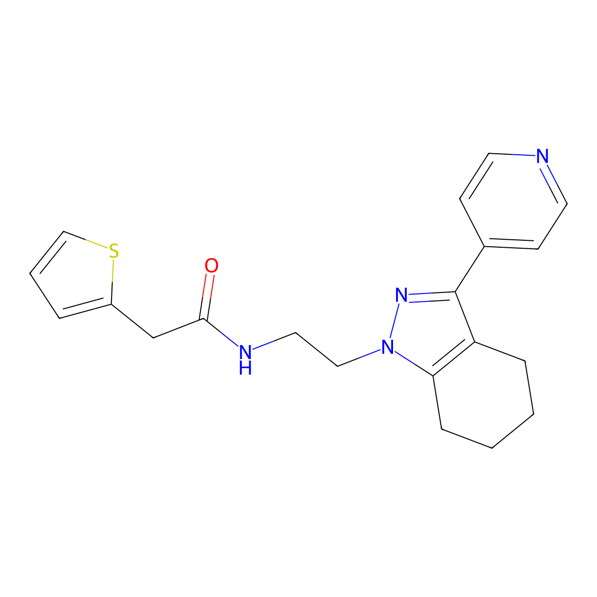N-(2-(3-(pyridin-4-yl)-4,5,6,7-tetrahydro-1H-indazol-1-yl)ethyl)-2-(thiophen-2-yl)acetamide molecular structure, CAS 1797083-48-7