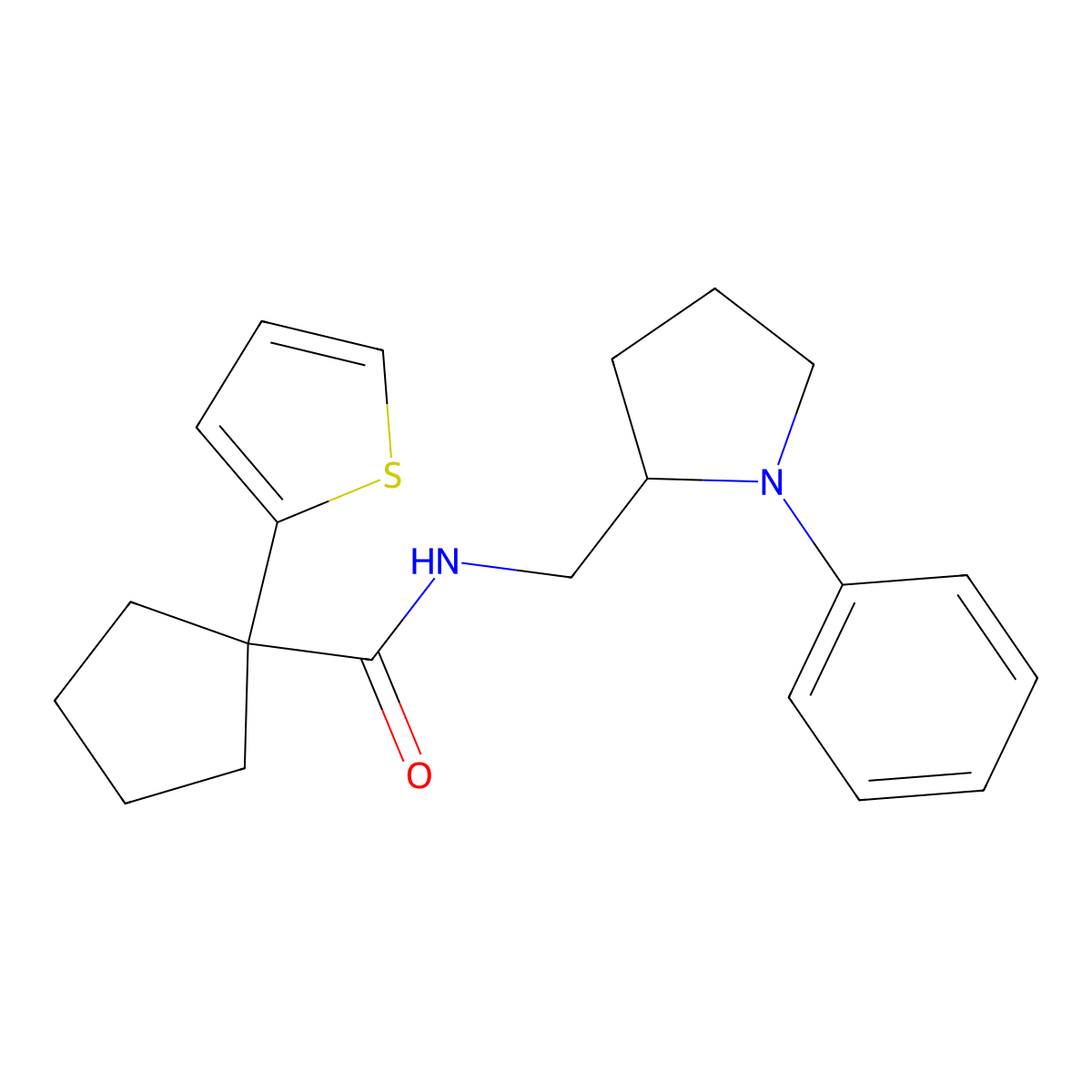 N-((1-phenylpyrrolidin-2-yl)methyl)-1-(thiophen-2-yl)cyclopentanecarboxamide molecular structure, CAS 1797083-59-0