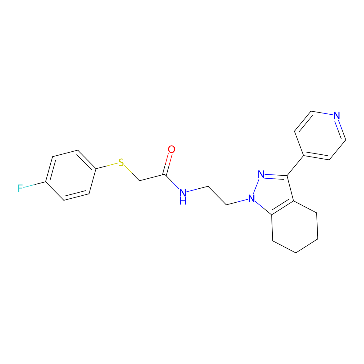 2-((4-fluorophenyl)thio)-N-(2-(3-(pyridin-4-yl)-4,5,6,7-tetrahydro-1H-indazol-1-yl)ethyl)acetamide molecular structure, CAS 1797083-62-5
