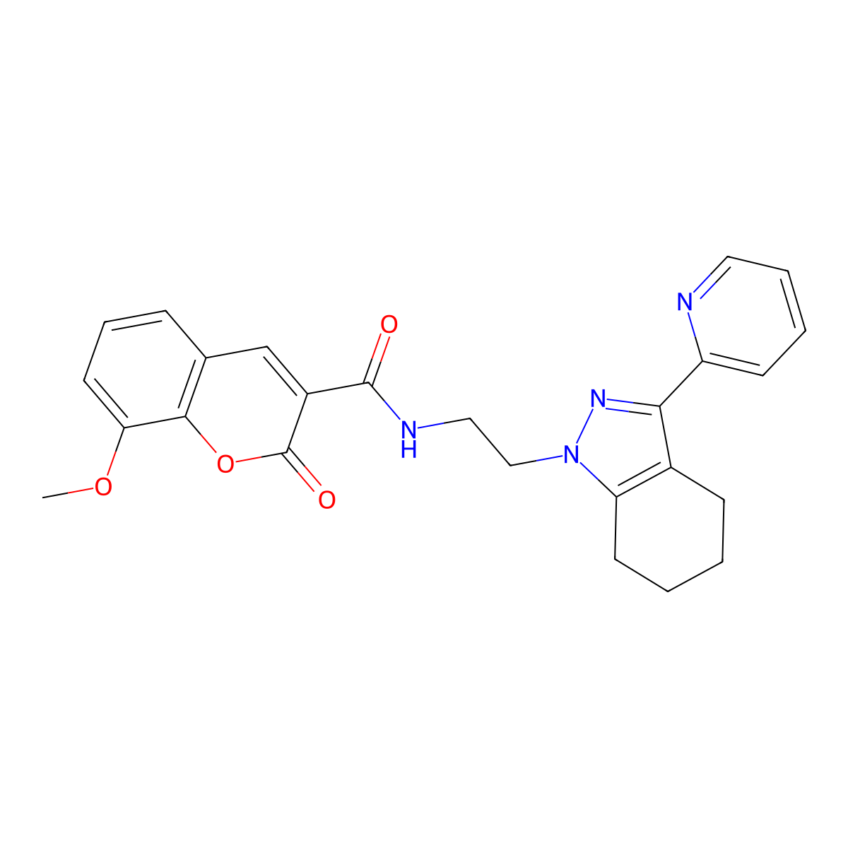 8-methoxy-2-oxo-N-{2-[3-(pyridin-2-yl)-4,5,6,7-tetrahydro-1H-indazol-1-yl]ethyl}-2H-chromene-3-carboxamide molecular structure, CAS 1797083-78-3