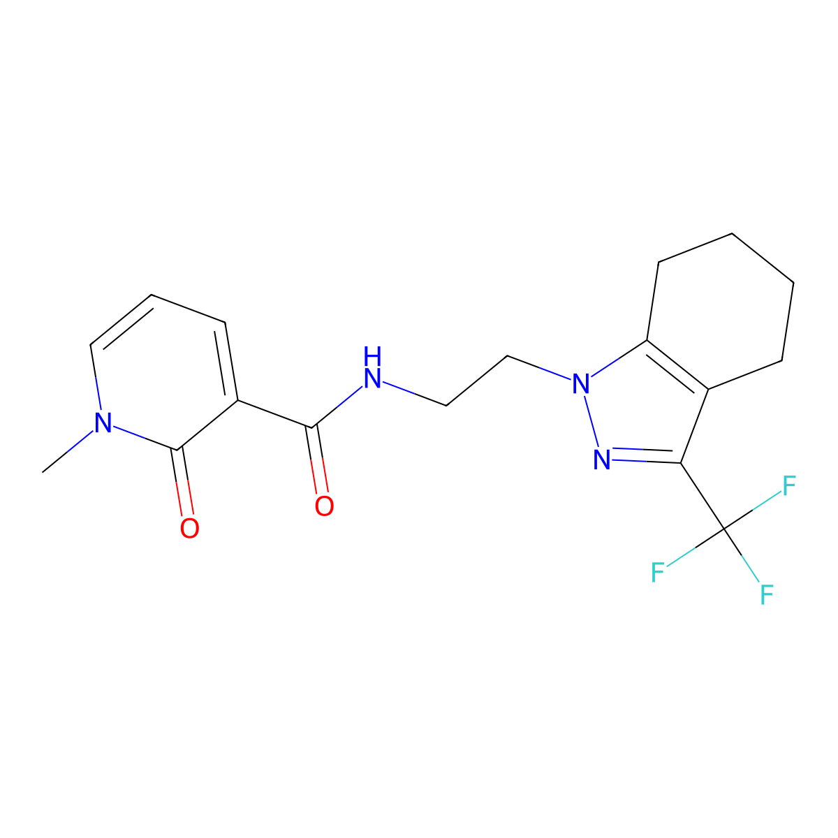 1-methyl-2-oxo-N-{2-[3-(trifluoromethyl)-4,5,6,7-tetrahydro-1H-indazol-1-yl]ethyl}-1,2-dihydropyridine-3-carboxamide molecular structure, CAS 1797083-89-6