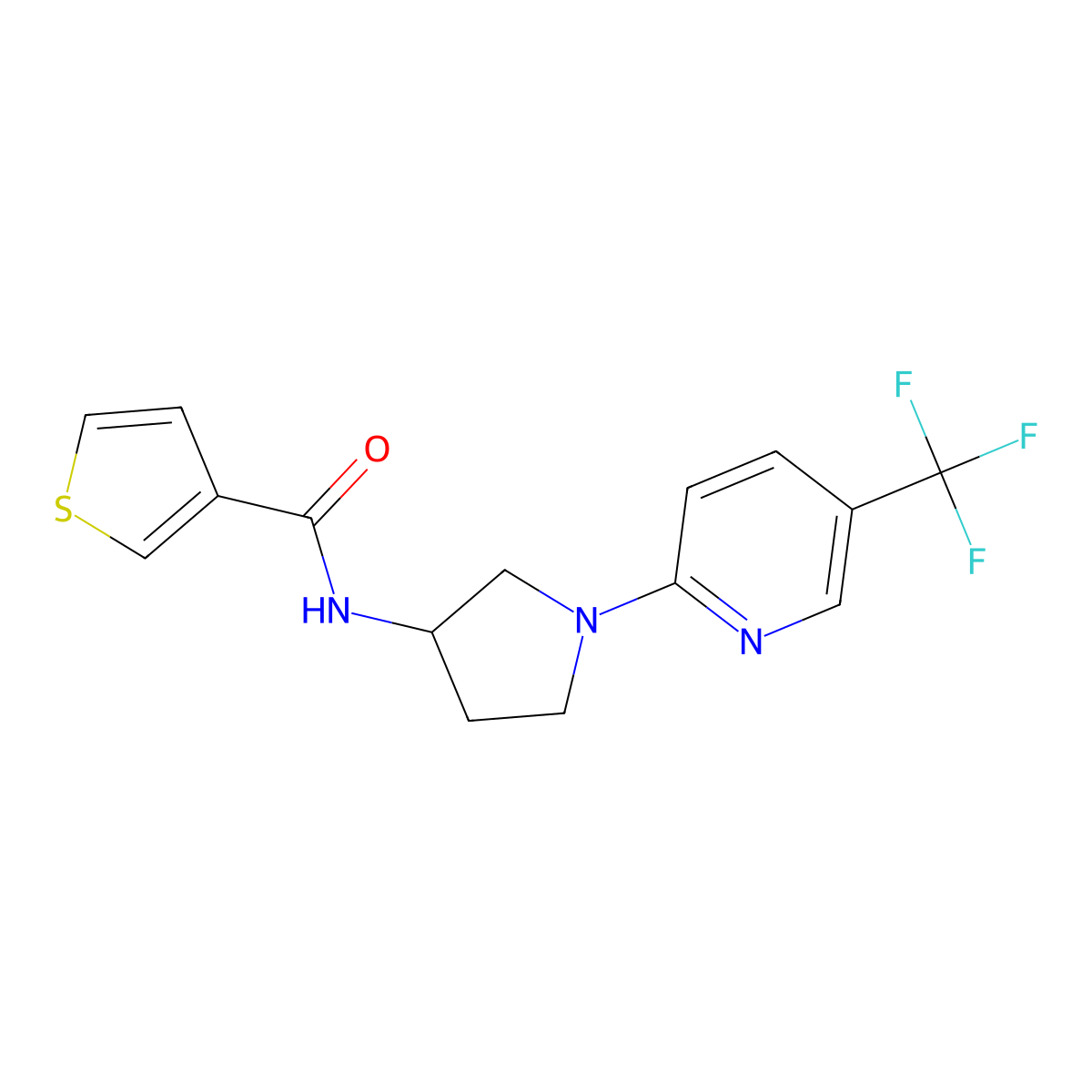 N-{1-[5-(trifluoromethyl)pyridin-2-yl]pyrrolidin-3-yl}thiophene-3-carboxamide molecular structure, CAS 1797083-99-8