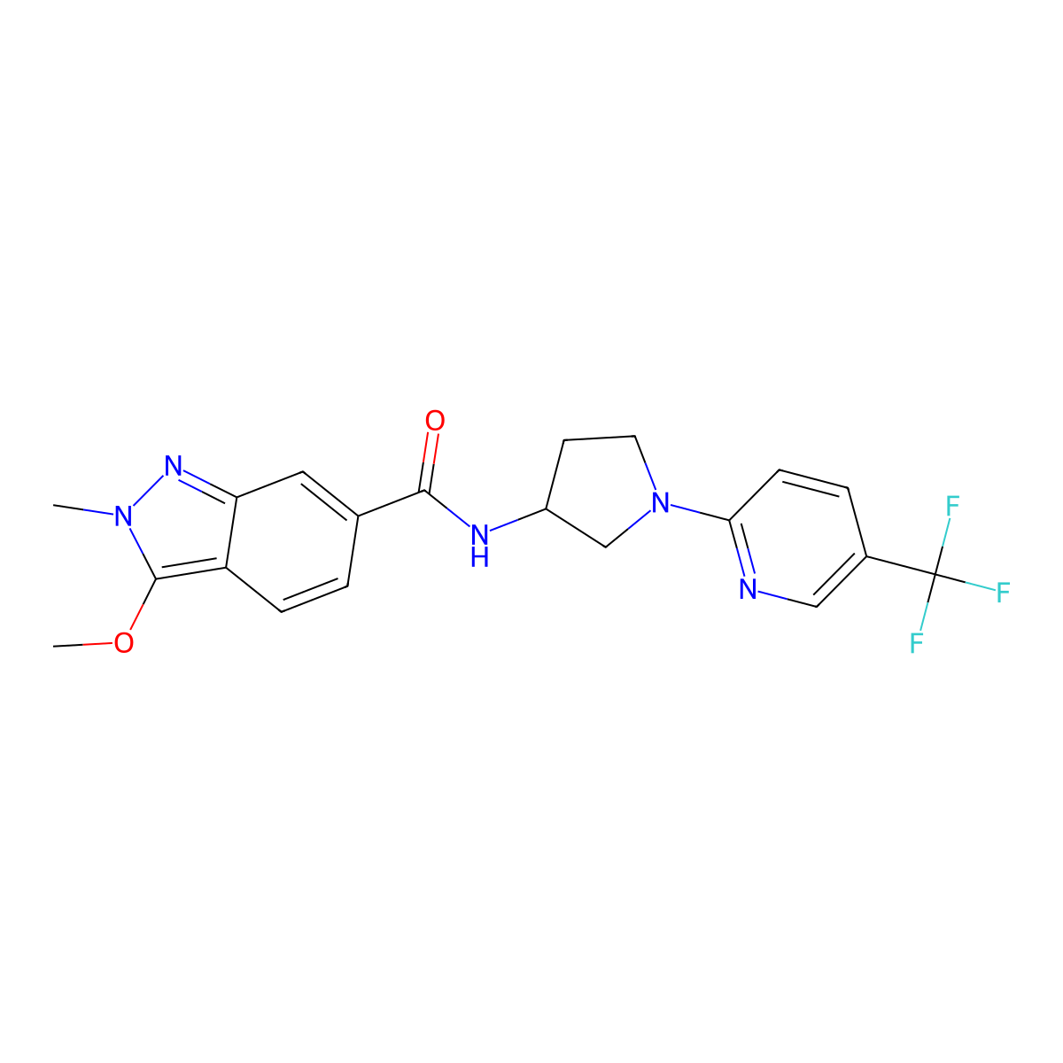 3-methoxy-2-methyl-N-{1-[5-(trifluoromethyl)pyridin-2-yl]pyrrolidin-3-yl}-2H-indazole-6-carboxamide molecular structure, CAS 1797084-03-7