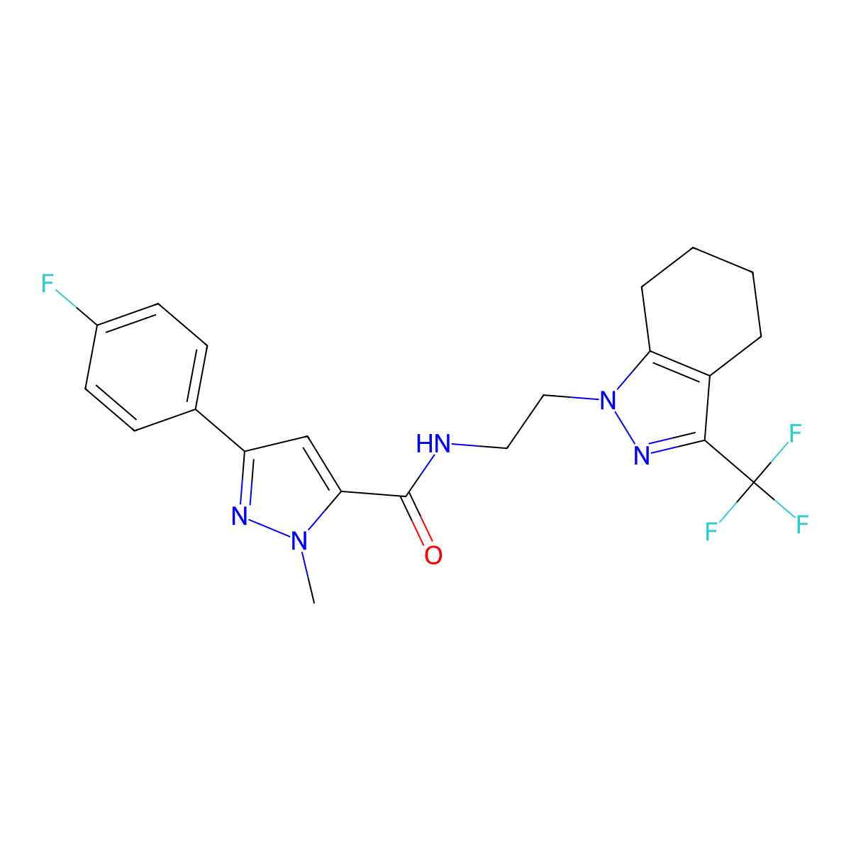 3-(4-fluorophenyl)-1-methyl-N-(2-(3-(trifluoromethyl)-4,5,6,7-tetrahydro-1H-indazol-1-yl)ethyl)-1H-pyrazole-5-carboxamide molecular structure, CAS 1797084-07-1