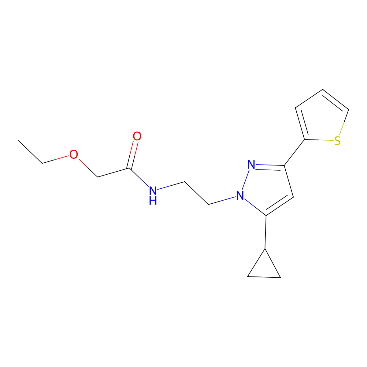 N-(2-(5-cyclopropyl-3-(thiophen-2-yl)-1H-pyrazol-1-yl)ethyl)-2-ethoxyacetamide molecular structure, CAS 1797084-12-8