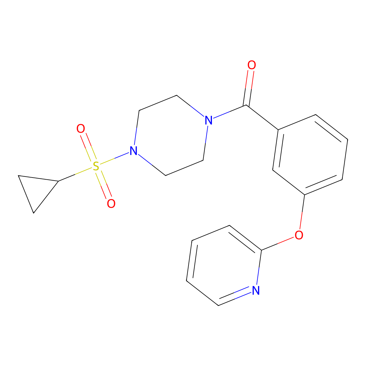 (4-(Cyclopropylsulfonyl)piperazin-1-yl)(3-(pyridin-2-yloxy)phenyl)methanone molecular structure, CAS 1797084-43-5