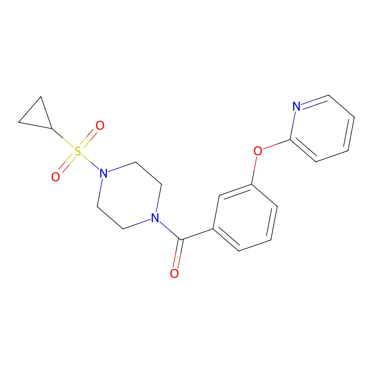 (4-(Cyclopropylsulfonyl)piperazin-1-yl)(3-(pyridin-2-yloxy)phenyl)methanone molecular structure, CAS 1797084-43-5