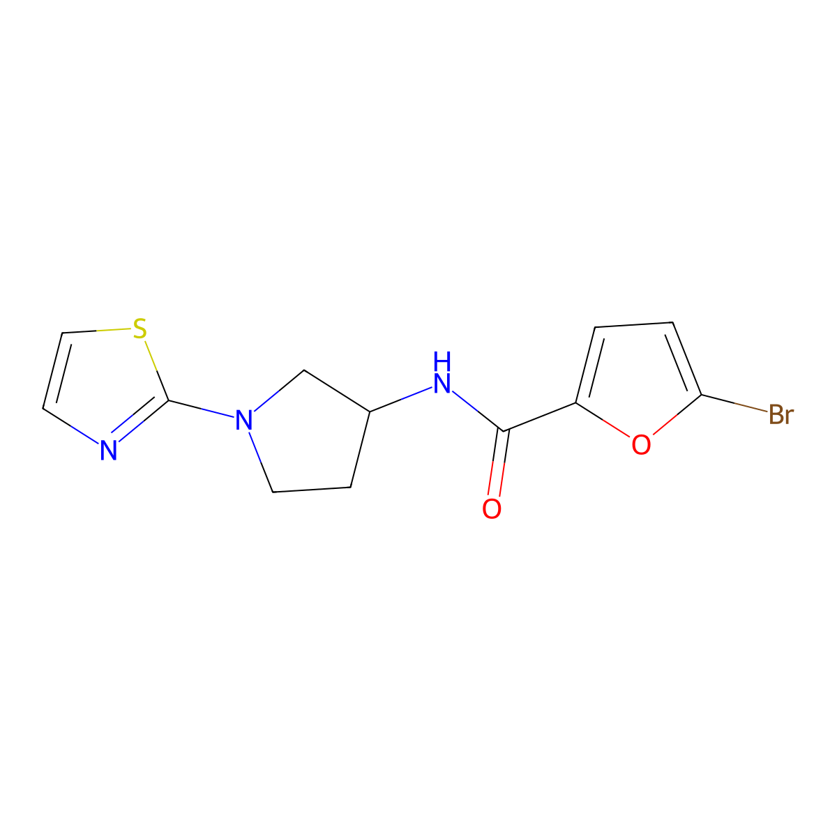 5-bromo-N-(1-(thiazol-2-yl)pyrrolidin-3-yl)furan-2-carboxamide molecular structure, CAS 1797084-59-3